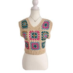 Hot & Delicious Size M Vibrant Knitted Crotchet Light Weight Vest Top Perfect